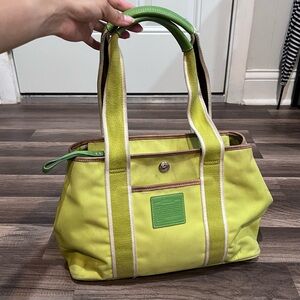 Coach Hampton Weekend Lime Green Chartreuse Nylon Shoulder Handbag